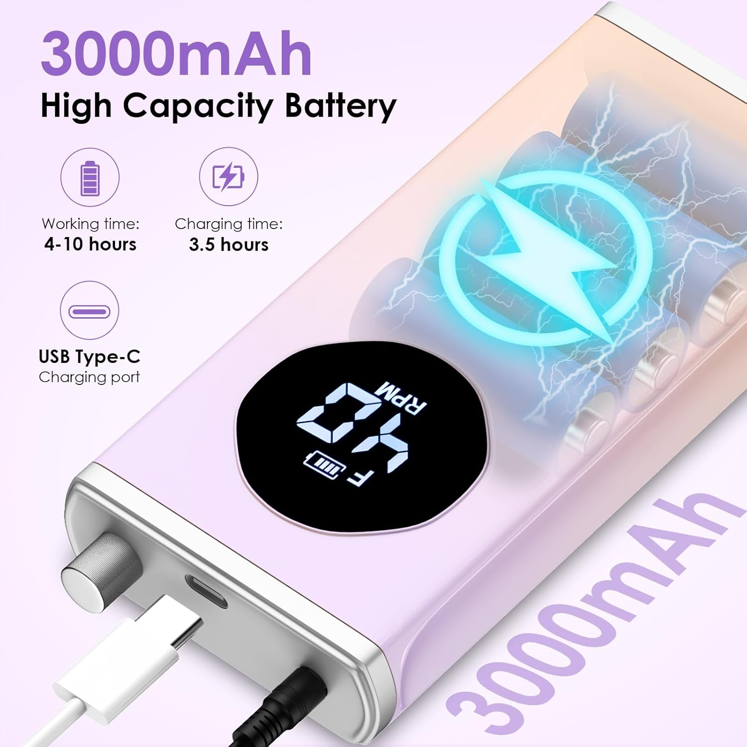 HOMEASY Electric Nail Drill Machine, 40000RPM Professional Nail Kit with 15 Drill Bits, Portable Nail File Electric Nail Filer for Acrylic Nails Gel Polishing Removing for Salon Home (Purple) image number 5