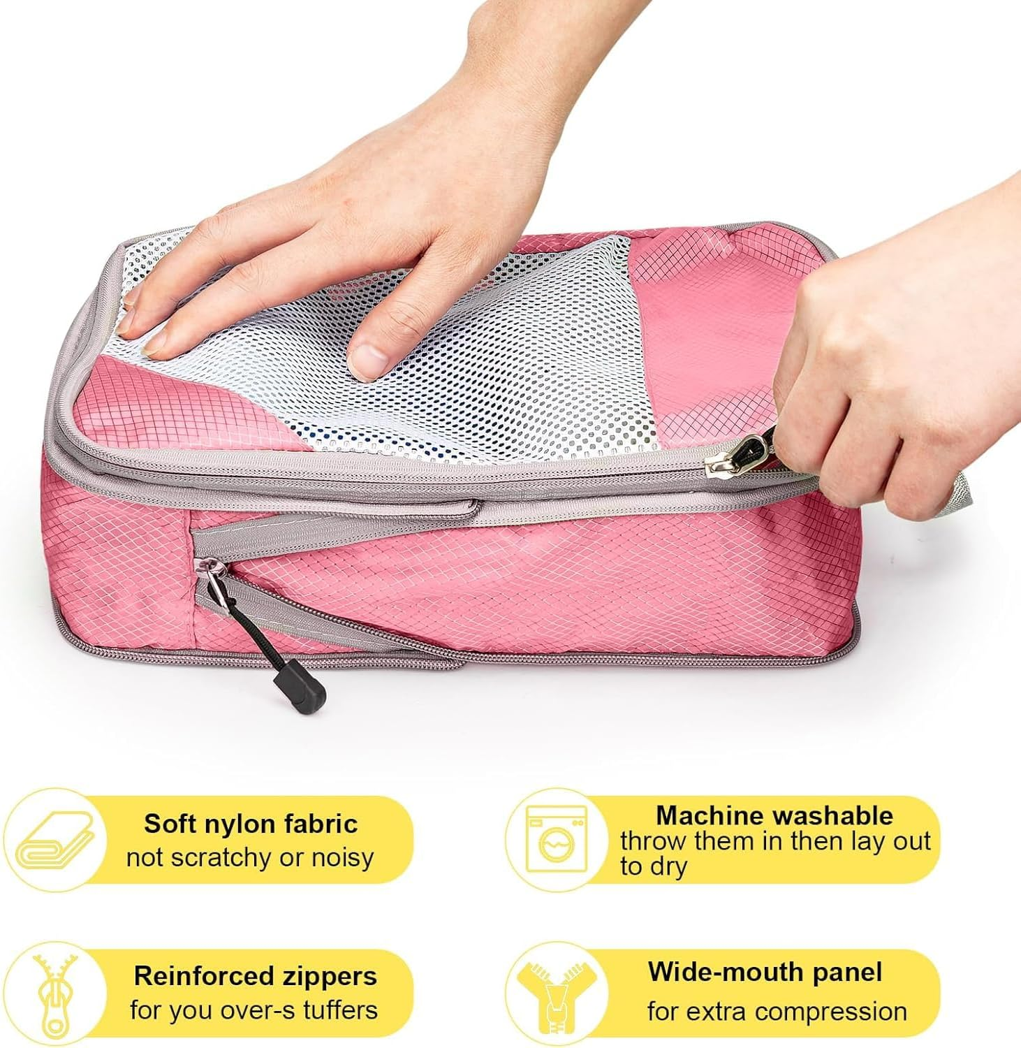 Enjour 4 Sets Compression Packing Cubes, Luggage Organizer Bags for Travel Essentials, Travel Accessories (Pink) - Jet Black image number 6