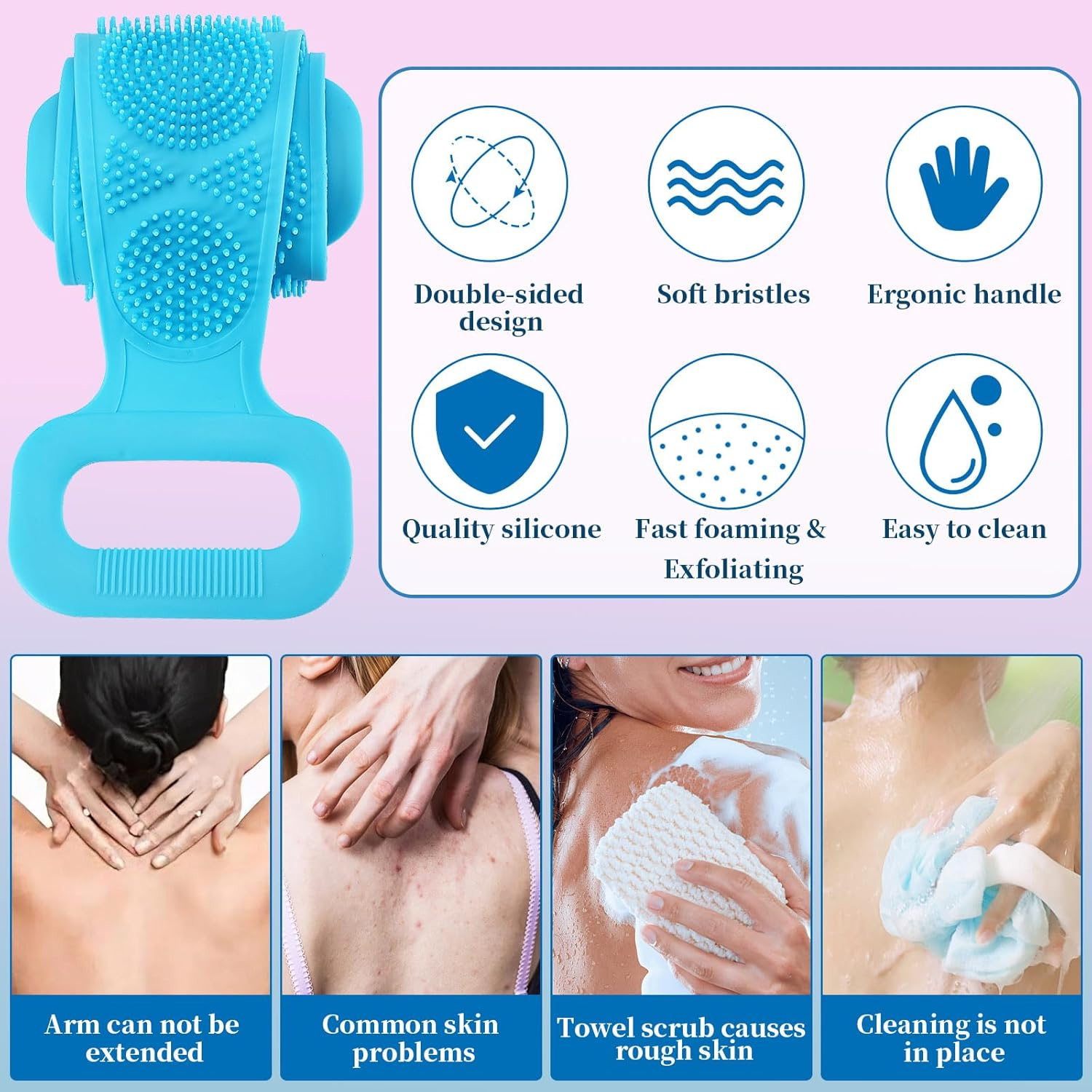 2 Pieces Silicone Back Scrubber for Shower Bath Body Brush Exfoliating Deep Clean Comfortable Body Massage image number 6