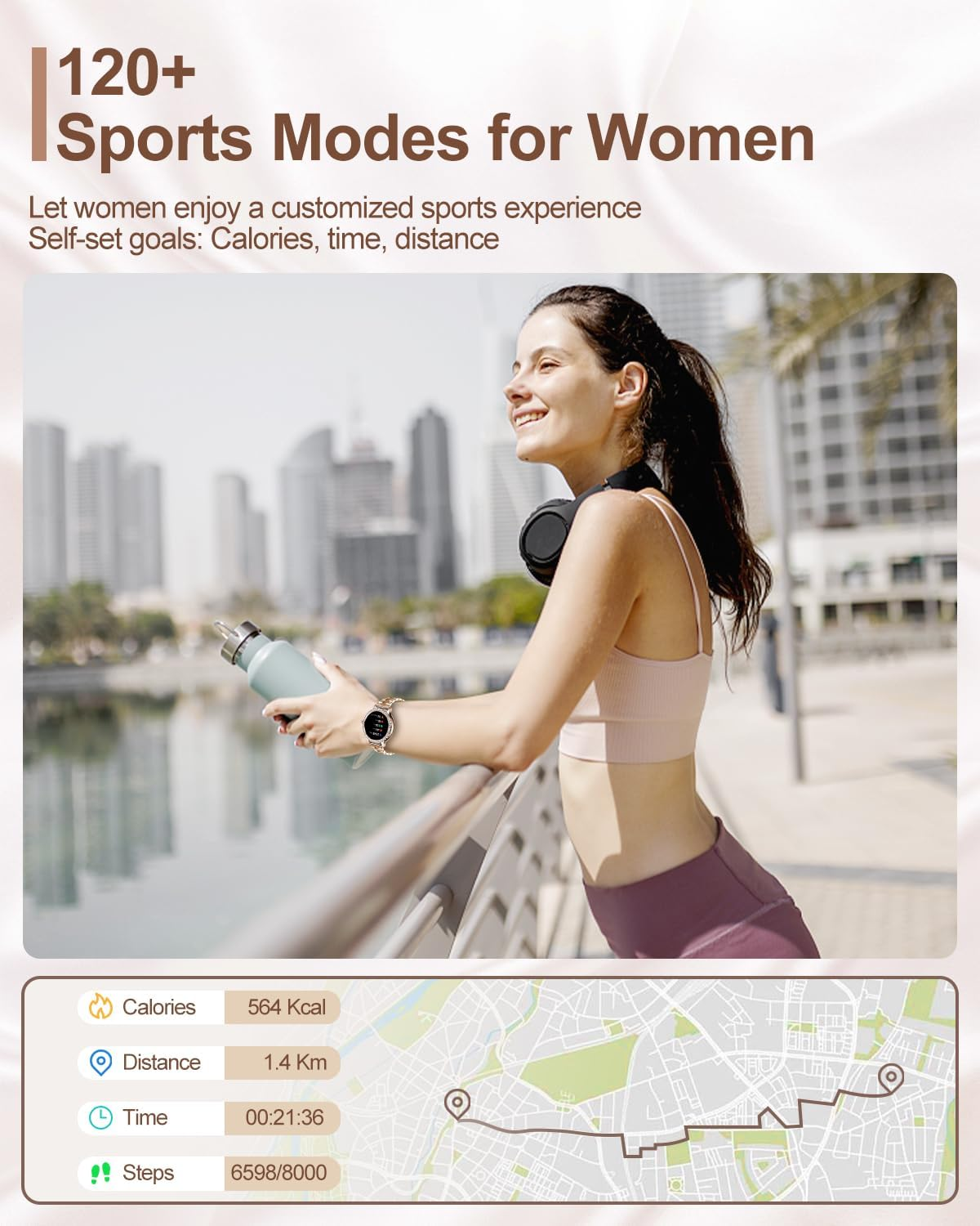 Smart Watches for Women Answer/Make Calls, 1.3&rdquo;Diamonds HD Smart Watch with Message Reminder, 120+ Sports Modes Smartwatch with Heart Rate/Spo2/Sleep Monitor, Fitness Trackers for Android Ios Rosegold