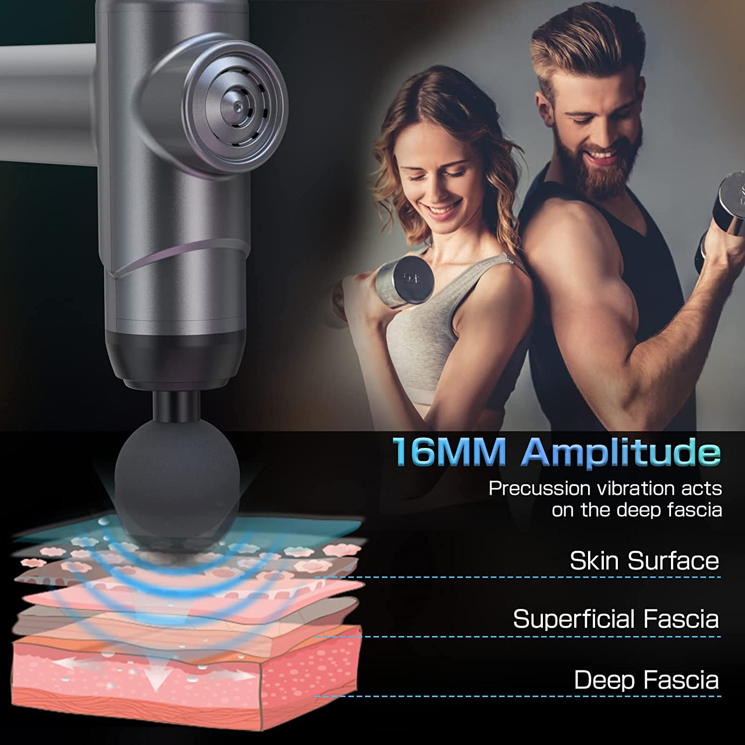 Massage Gun, Deep Tissue Massager Electric Handheld Massagers with 6 Heads 99 Adjustable Speeds Hand Massager with LCD Display Screen Rechargeable for Muscle Pain Relief Recovery image number 5