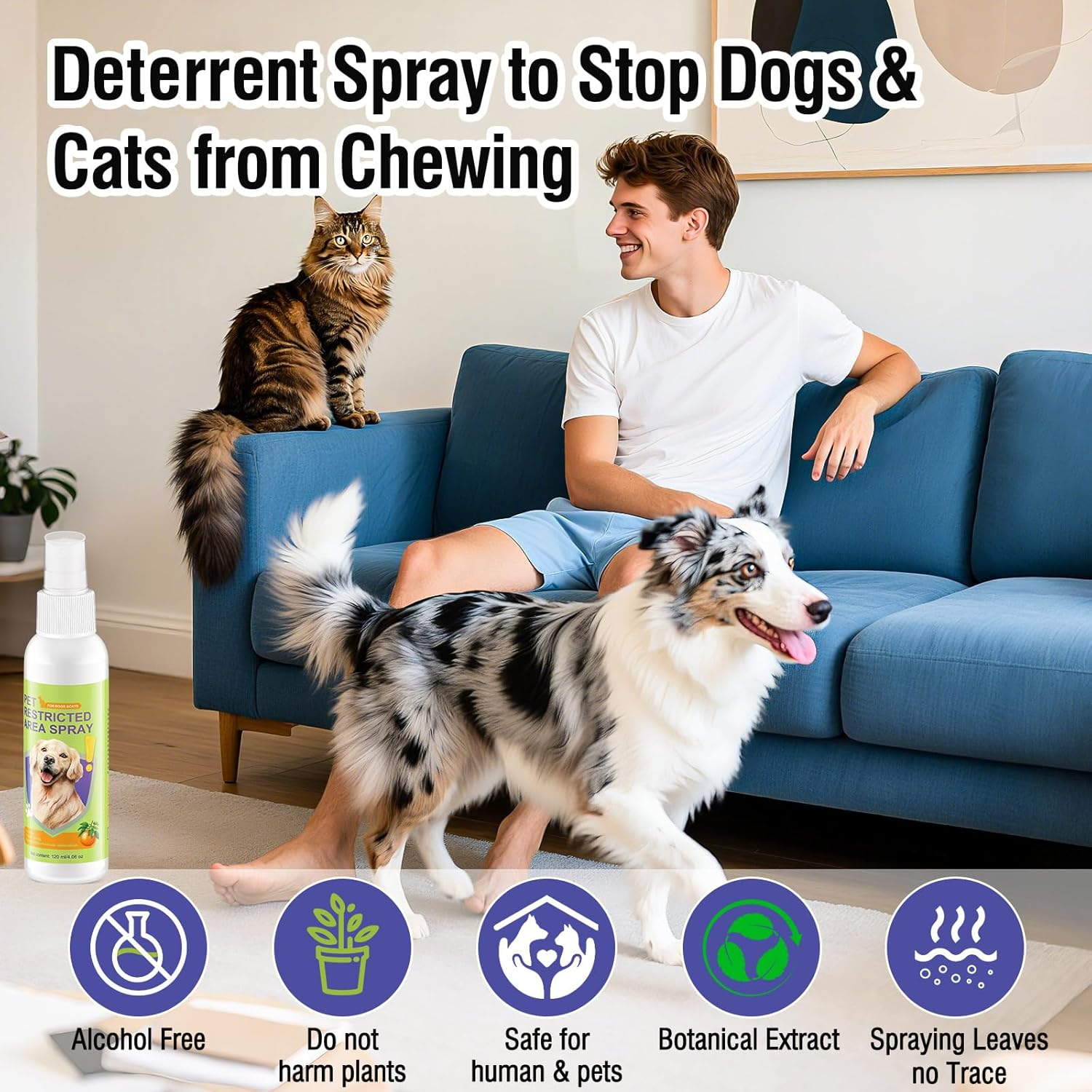 Cat Deterrent Spray for Peeing, Effective Dog Deterrent & Pee Corrector Spray, Training Methods for Furniture, Indoor and Outdoor Safe for Pet & Human, 4 Oz / 120 Ml