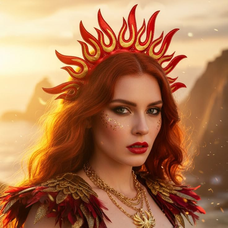 Fashband Flame Headband Red Fire Festival Headpiece Sunburst Goddess Crown Cosplay Hair Accessories for Women image number 5