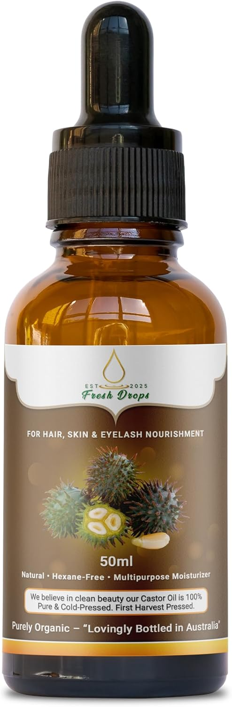Fresh Drops USDA Organic Castor Oil 250Ml, Pure Cold Pressed, Hexane Free, Fresh Drops - Stimulate Growth for Eyelashes, Eyebrows, and Hair, Smooth Face, and Skin image number 4