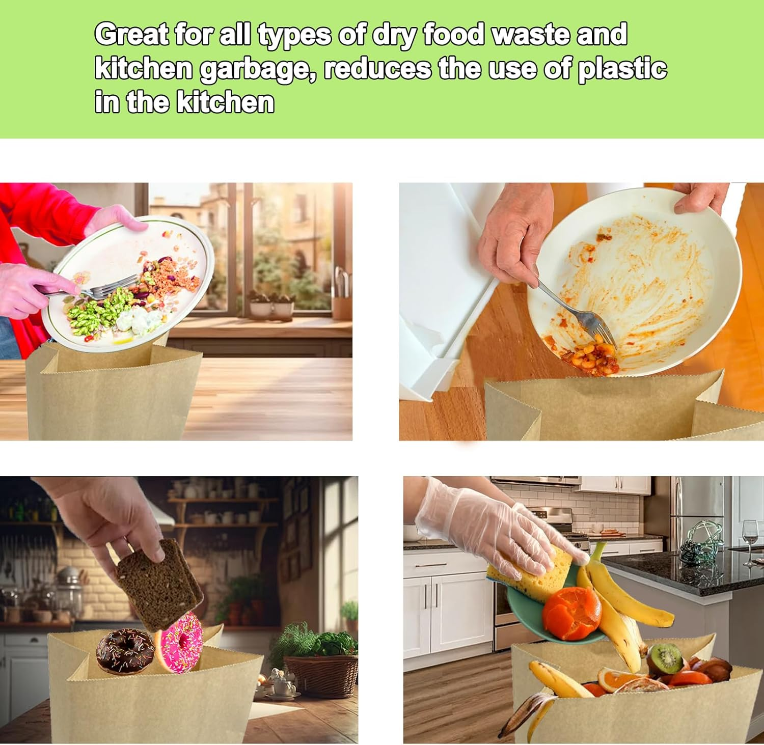 Kitchen Food Waste Bags, 50PCS Compostable Paper Garbage Bag, Recycling Paper Trash Bag for Dry Rubbish, Plastic Free image number 1