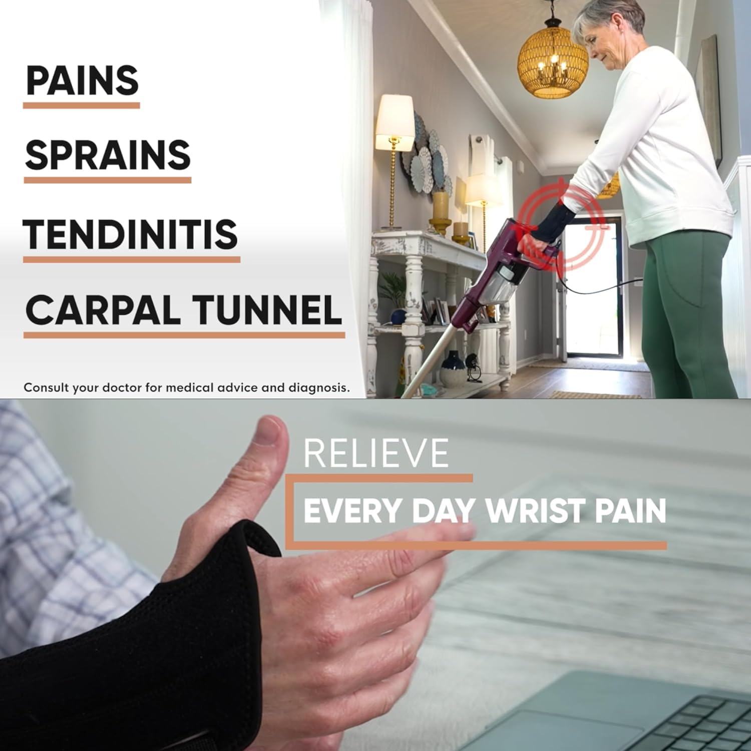 Advanced Wrist Brace - Infused Adjustable Orthopedic Support Splint for Pain, Carpal Tunnel, Arthritis, Tennis Elbow, Tendinitis, RSI, Ganglion Cyst for Men Women Left S/M (Jz_Brace (Ringh S/M)) image number 1