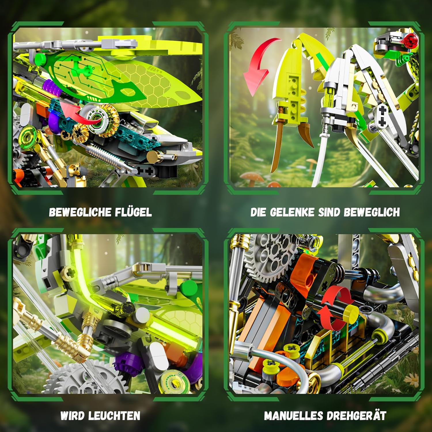 QLT Technik Praying Mantis Toy Clamping Building Blocks Building Block with Light, Creative Exotic Animals Building Blocks for Boys and Girls Aged 8-16+ Years (999 Pieces) image number 3