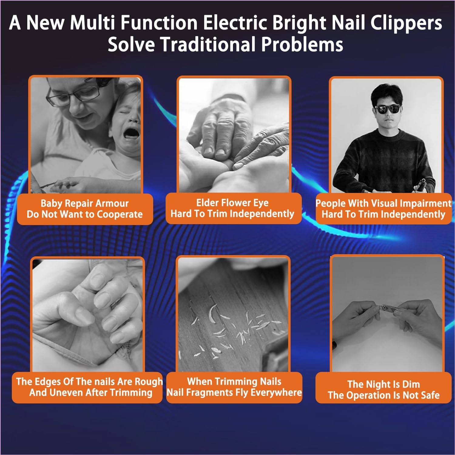 4 in 1 Automatic Electric Nail Clipper & Polisher with Built-In Storage, LED Light, 2 Speeds &ndash; Toenail Trimmer for Baby/Seniors, Ideal Gift for Family and Friends (Grey) - Orange image number 7