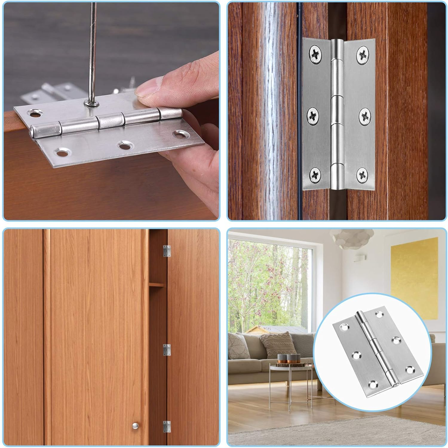 Bearing Ball Door Hinge, Quiet Bearing Hinge for Door, Room Door, Bathroom Door, Piano, Kitchen Cabinet, Case, Window and Other Hinge Scenes, Door Hinges, Hinges Outdoor (3-Inch 10 Pieces)