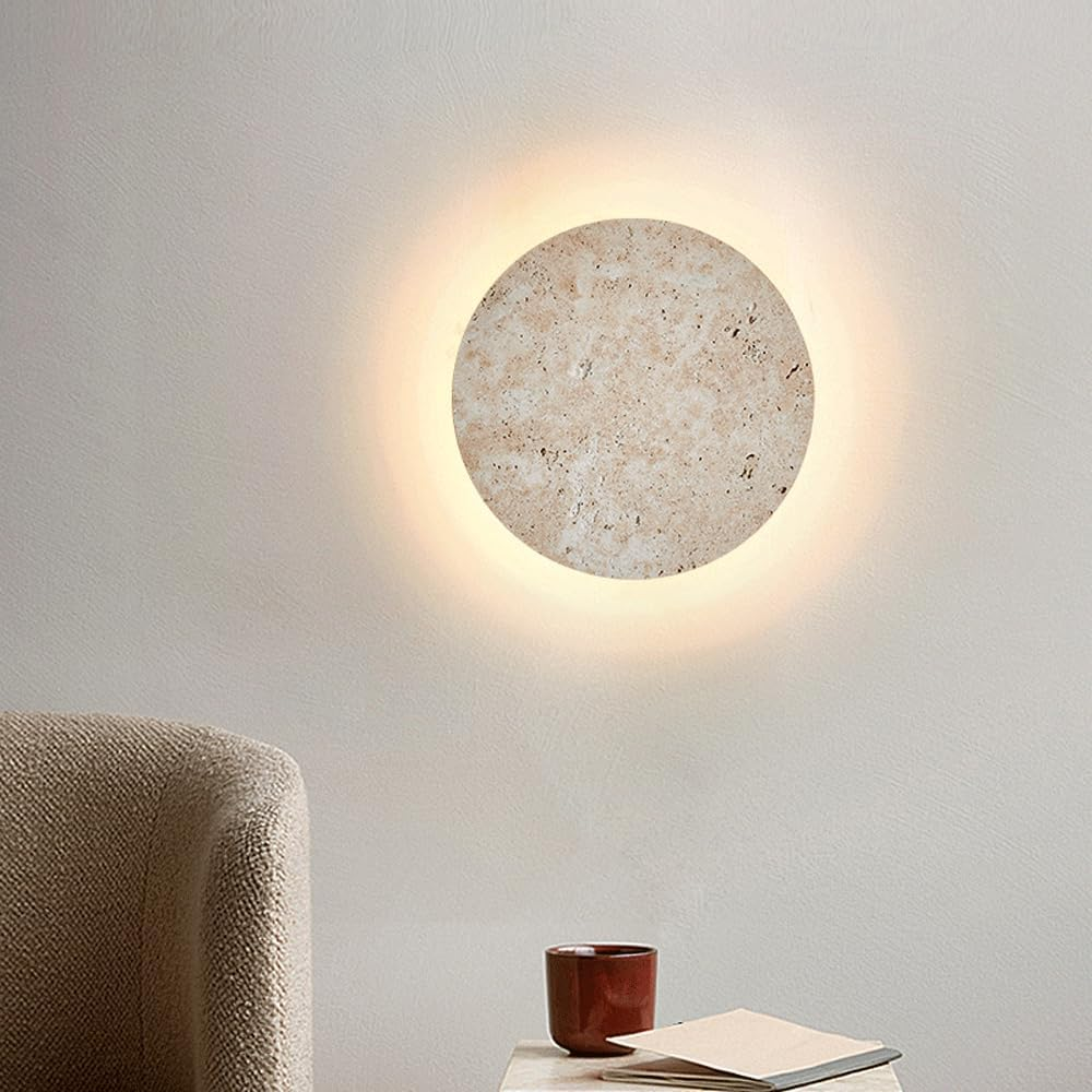 Nordic Style Stone Wall Lamp Natural Yellow Travertine Lampshade Wall Sconce round Indoor Interior Wall Lights for Living Room Dinning Room Corridor Study Home Lighting Decoration 220V