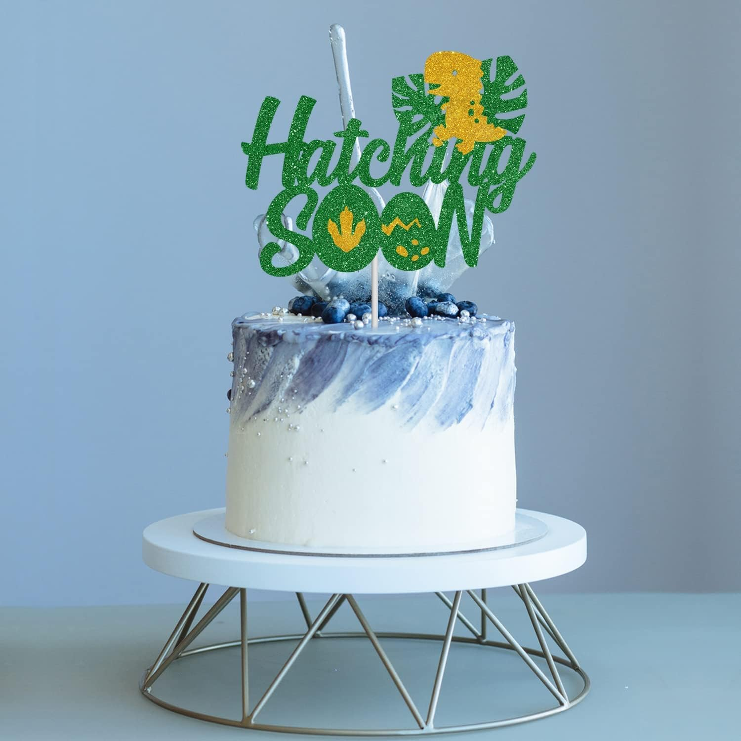 Confetti! Dinosaur Hatching Cake Topper - Baby Shower Glitter Dino Eggshell Decoration - Boy Girl Birthday Party Decoration image number 3