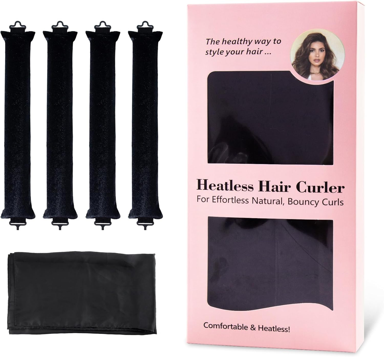 Heatless Hair Curler, Heatless Curls Overnight, No Heat Heatless Curling Rod Headband, Heatless Hair Curlers to Sleep In, 4PCS Rods with Hook for Most Hair Types (Pink, 1 Count (Pack of 5))