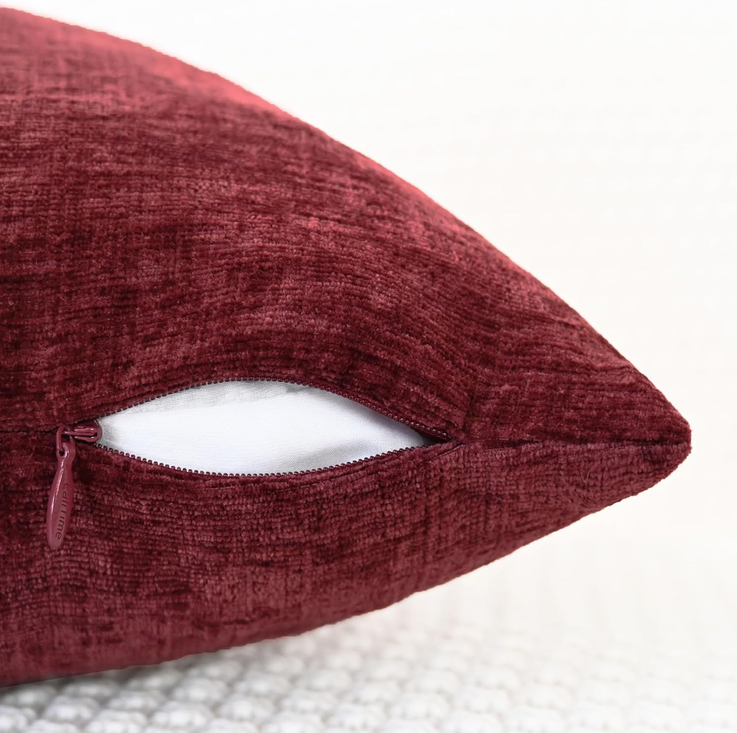 Pack of 2 Calitime Cozy Throw Pillow Covers Cases for Couch Sofa Home Decoration Solid Dyed Soft Chenille 18 X 18 Inches Burgundy image number 2