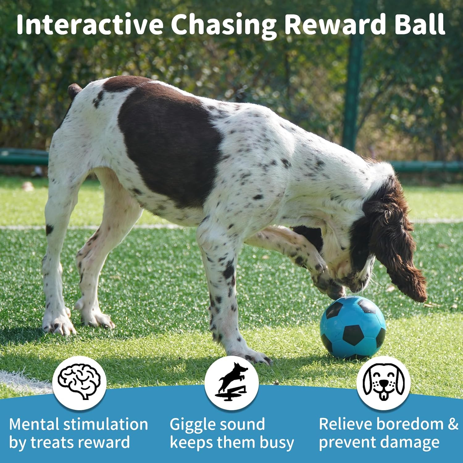 Joybruko Interactive Dog Toys Treat Dispensers - Giggle Squeaky Dog Soccer Ball Rewards Puzzle to Keep Them Busy, Mental Stimulation Enrichment Food Dispensing for Small Medium Large Breeds, Blue image number 6