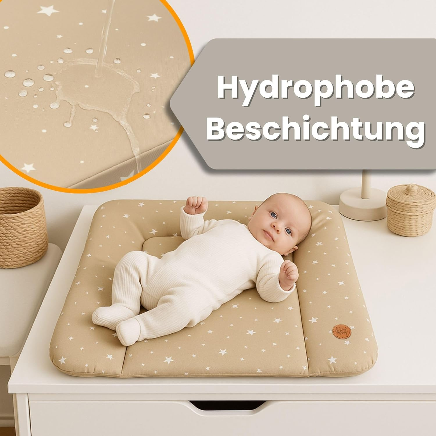 Changing Mat Washable and Waterproof 70 X 50 Cm - Changing Mat for Laying on Changing Table Changing Table Changing Table or Washing Machine Changing Mat 70 X 50 Cm Beige with White Stars image number 4