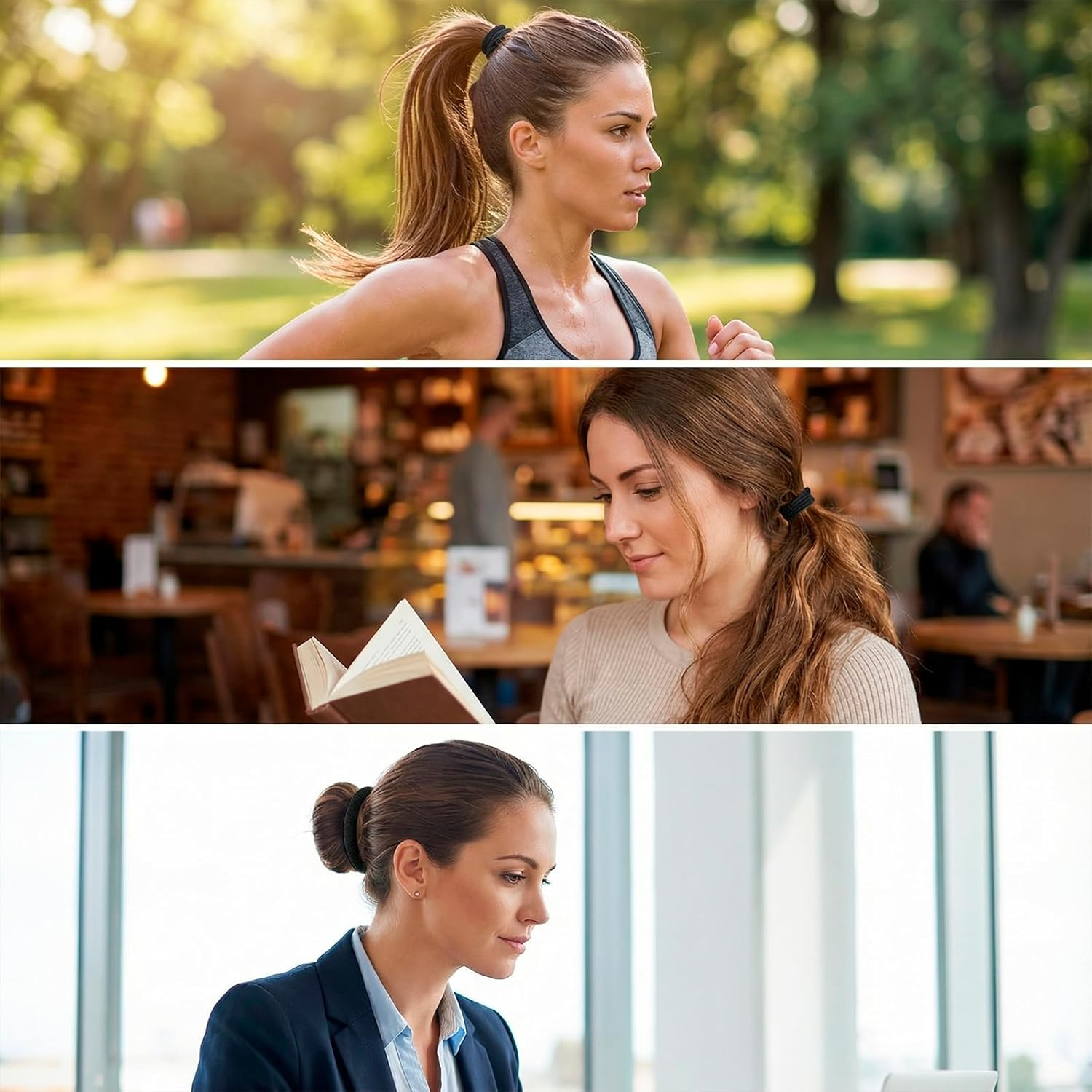 Luzcauwy 100Pcs Seamless Hair Ties, Soft Cloth Fabric Black Bands - Damage Free Ponytail Holder for Thick Thin Hair, Elastic Scrunchie Headband Accessories for Women Girls, 1.5 Inch Diameter image number 6