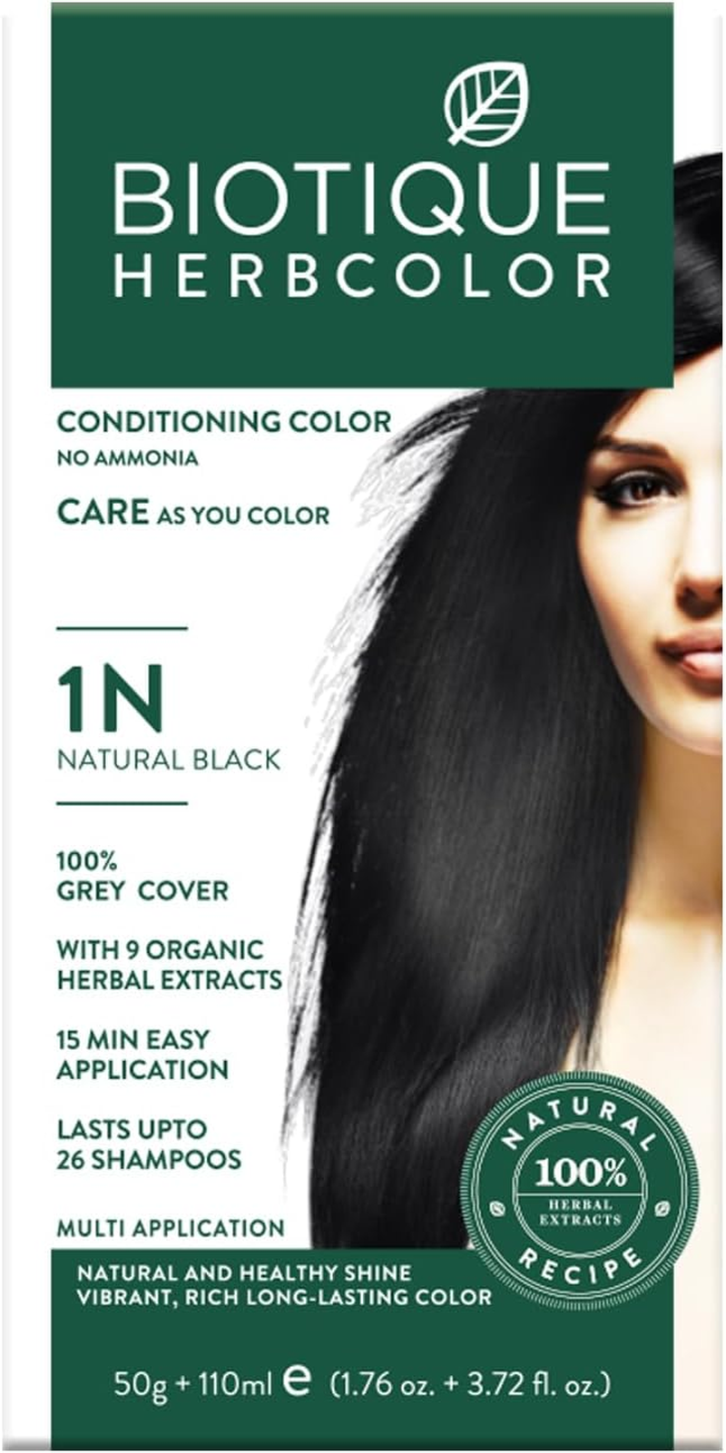 BIOTIQUE HERBCOLOR Black Hair Color NO AMMONIA 1N NATURAL BLACK 50Gm + 110Ml image number 2