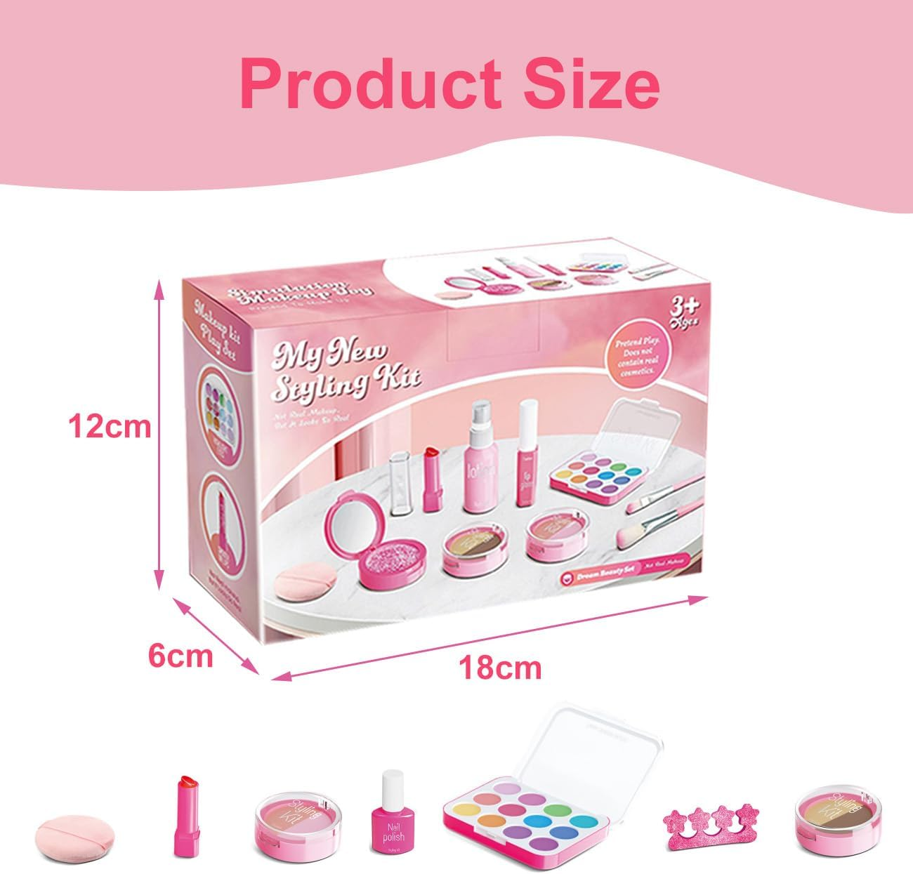Non-Toxic & Washable Makeup Kit for Girls Kids 3-12 | Make up Set with Princess Dress up Toys Accessories | Ideal Christmas Birthday Gift for Girls image number 1