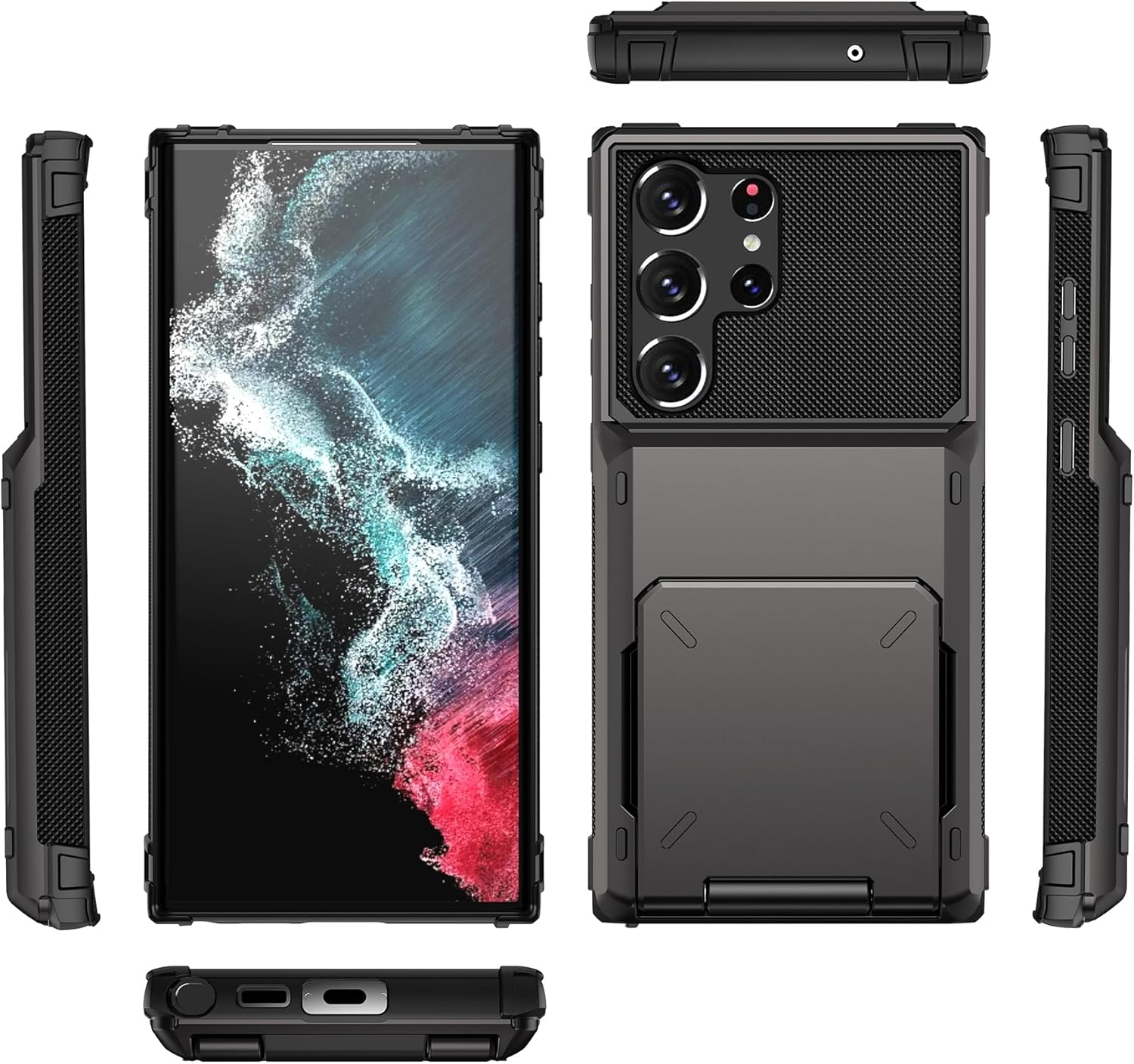 For Samsung Galaxy S23 Ultra Case with Card Holder[Store 5 Cards]Wallet Case, Rojarou S23 Ultra Case with Hidden Card Slot Heavy Dual Layer Shockproof Protective Phone Cover for Samsung S23 Ultra,Grey