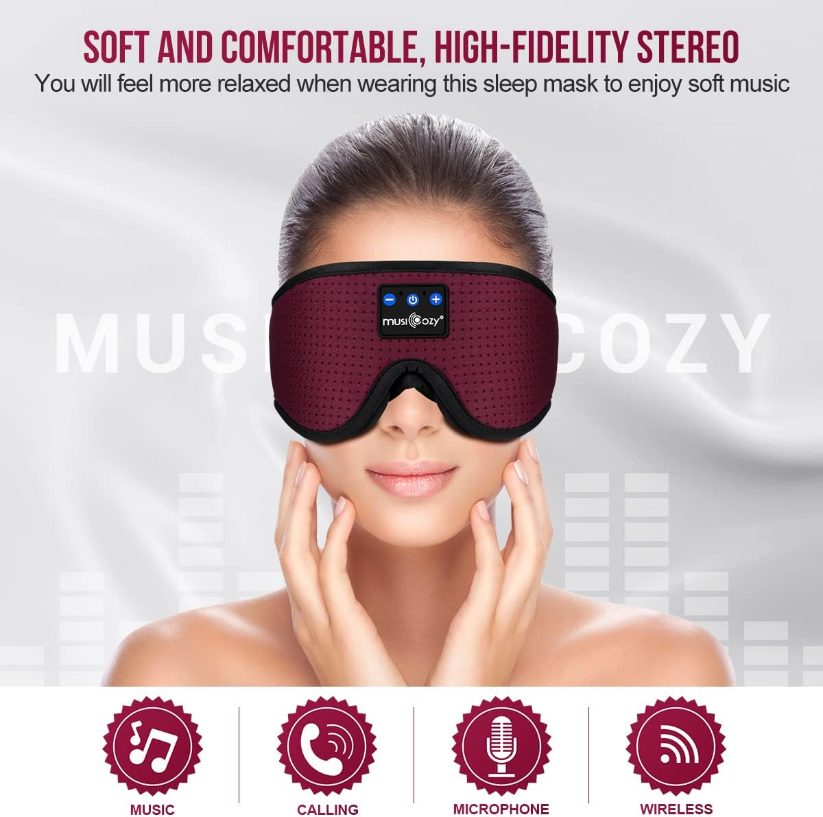 MUSICOZY Sleep Headphones Breathable Bluetooth 5.2 Headband 3D Sleeping Headphones, Wireless Music Eye Mask Sleep Earbuds for Side Sleepers Women Mom Cool Tech Gadgets Unique Gifts - Dark Blue image number 2