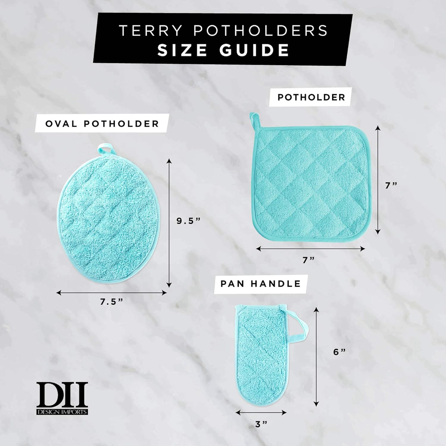 DII Basic Terry Collection Quilted 100% Cotton, Oval Potholder, Gray, 2 Piece image number 4