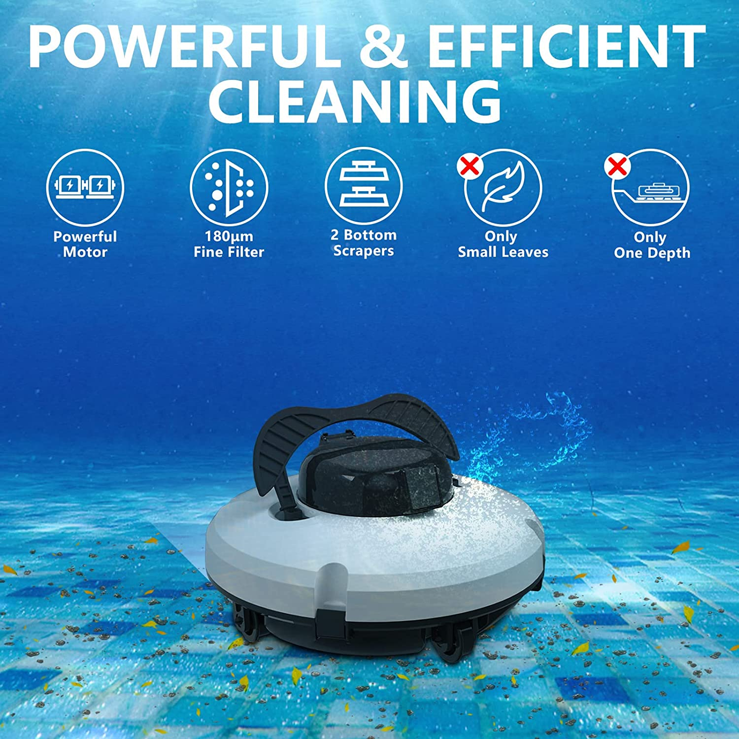 (2023 Upgrade) Cordless Robotic Pool Cleaner, Automatic Pool Vacuum with Dual-Drive Motors in Ground Pool Cleaner Vacuum, Pool Vacuum for above Ground Pool up to 600 Sq.Ft (Lasts 120 Mins) image number 2