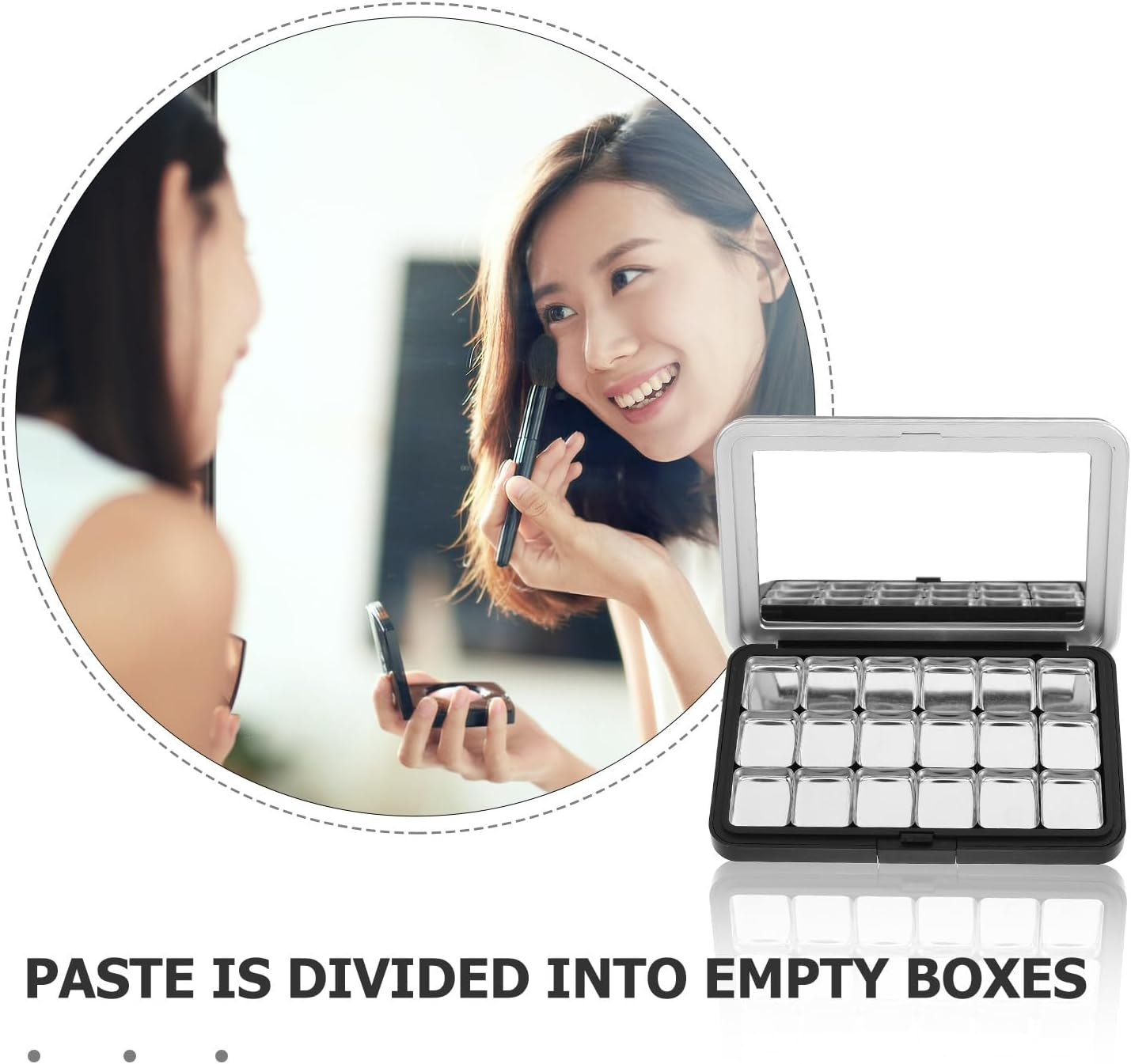 SEWACC Matte Black Magnetic Makeup Palette Case with 18-Grid Refillable Eyeshadow Pans DIY Eyeshadow Making Kit Magnetic Cosmetics Storage Box for Lipstick and Blush Organizer image number 3