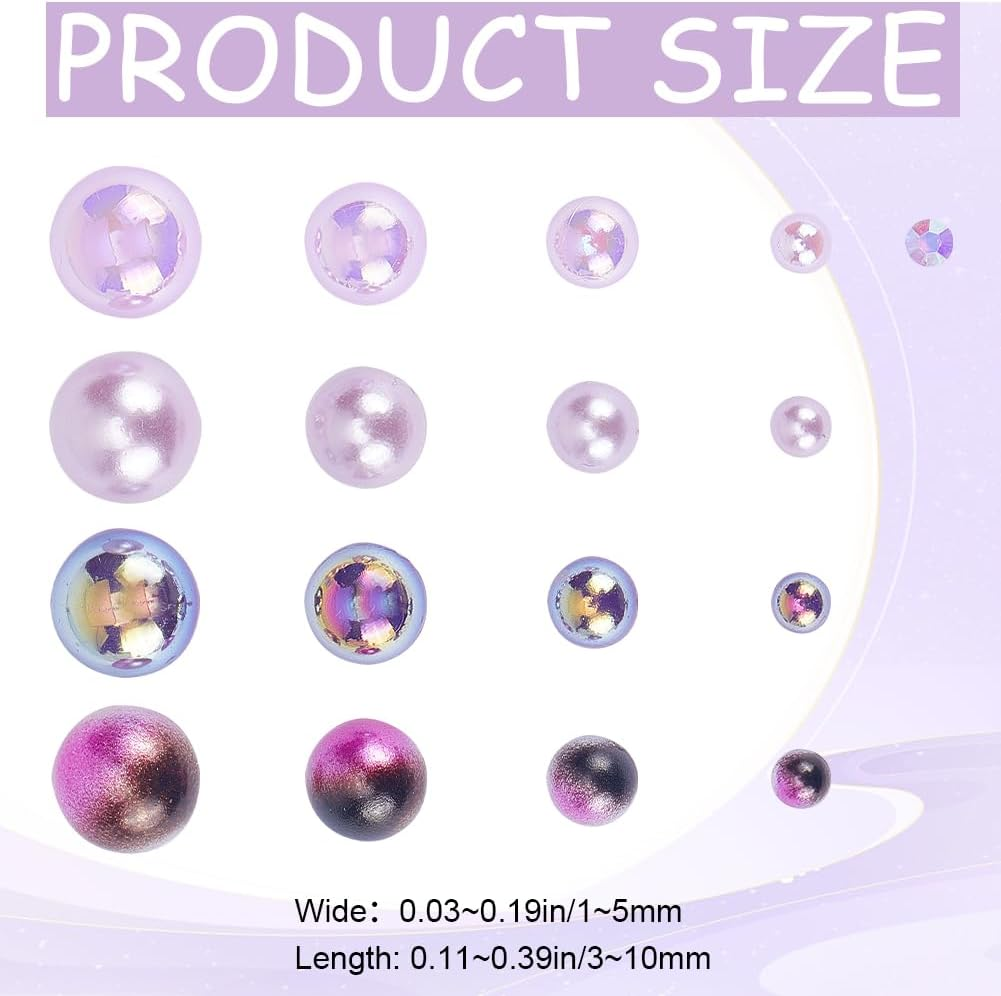 CRASPIRE 30G Flatback Pearls and Rhinestones Set Purple 3Mm-10Mm Mixed Size Half round Flat Back Resin Rhinestone Multi Color Bulk for Crafts Art Face Jewelry Nail Shoes Decoration Makeup image number 3