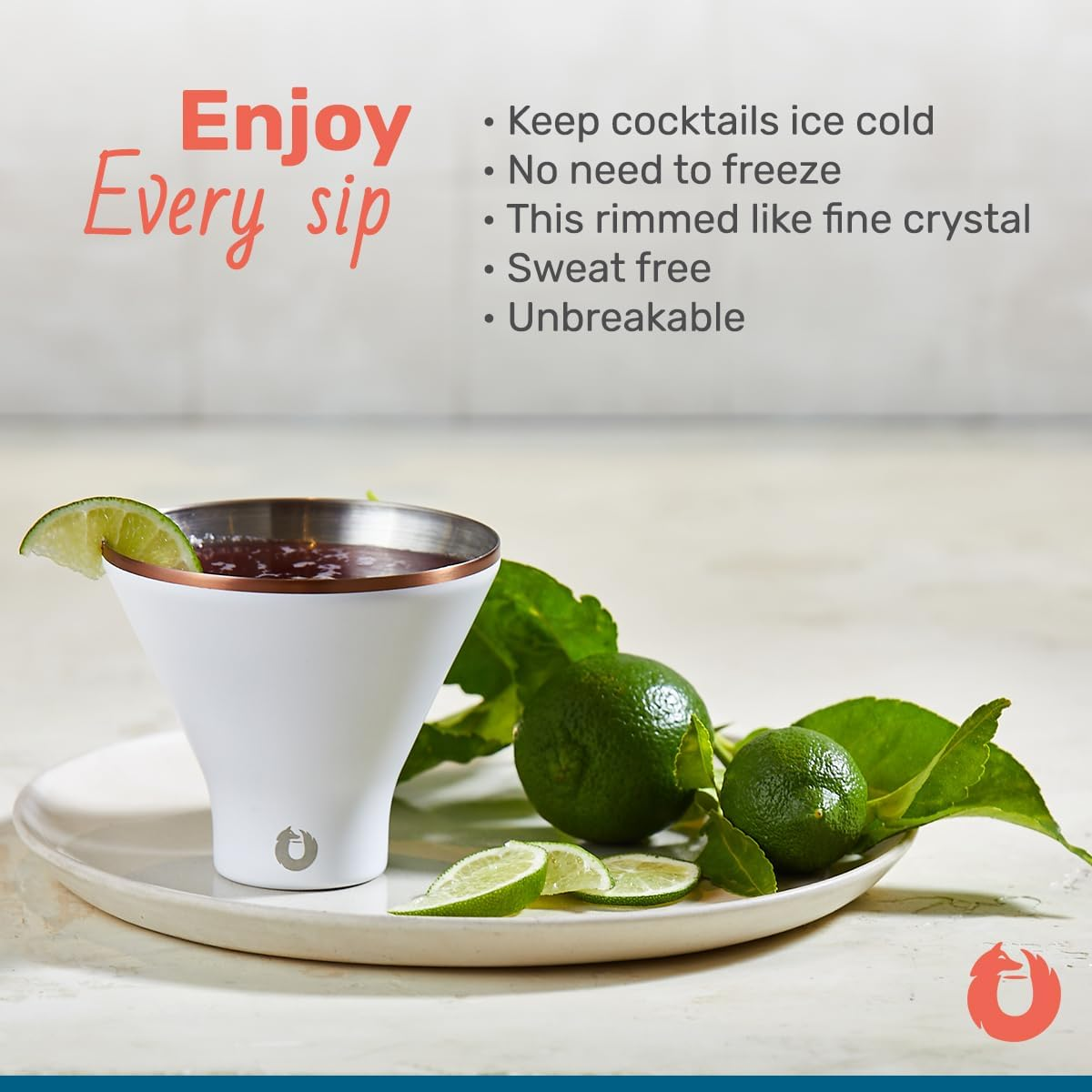 SNOWFOX Premium Vacuum Insulated Stainless Steel Martini Glass -Set of 2 -Martinis Stay ICY Cold -Stemless Cocktail Glasses -Elegant Home Entertaining -Bold Beautiful Barware Set -8 Oz -Black/Gold image number 6