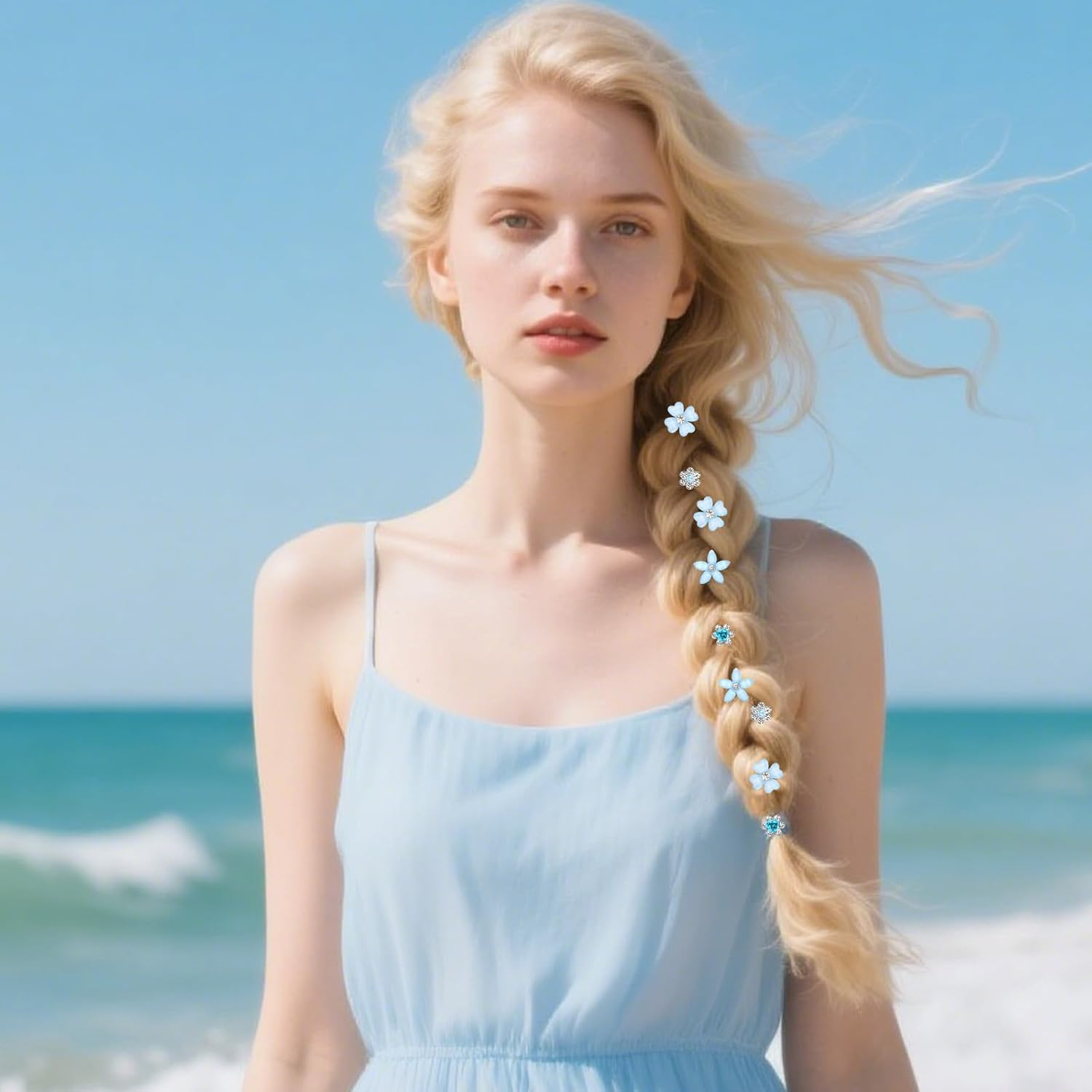 Bumlofa Blue Flower Hair Clip: 20 Mini Hair Clips Small with Crystal, Perfect for Girls & Children, Beautiful for Hairstyle Decor & Party Styling image number 3