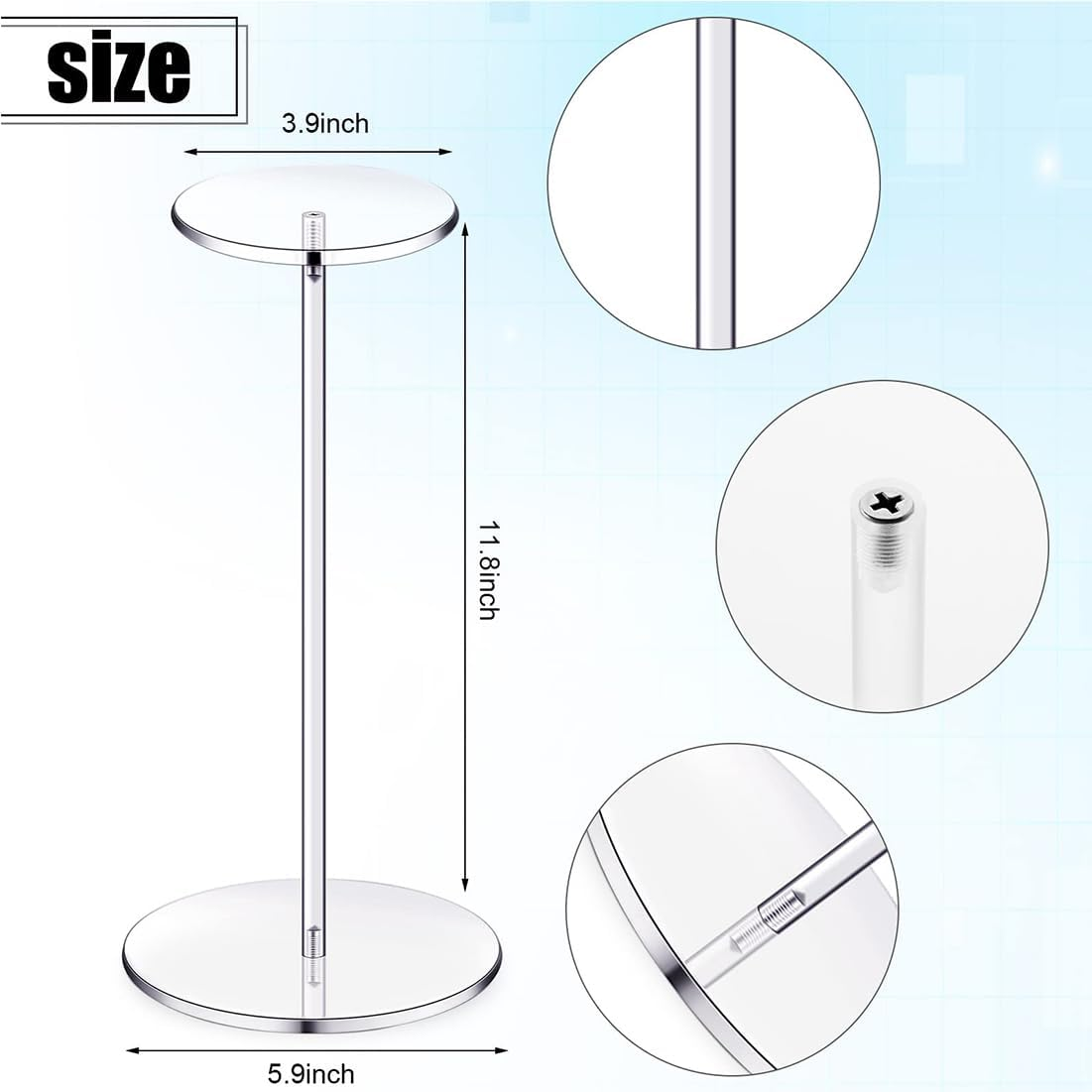 2 Set Clear Acrylic Hat Stand and Wig Display Rack, Premium Clear round Riser Stands Hat Stand, round Bottom Display Hat Rack Holder for Display Jewelry Watch Helmets(11.8 Inch) image number 6