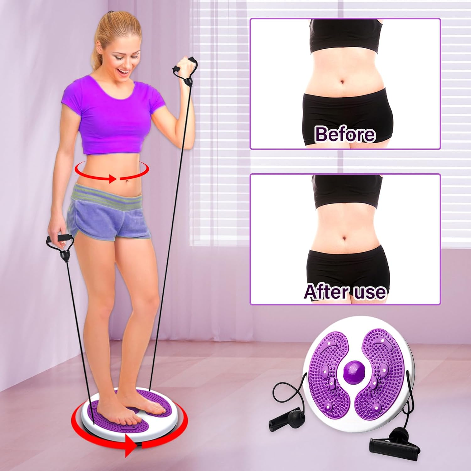 Waist Whisper, Waist Twisting Disc with Drawstring and Foot Massage Waist Sculptor Machine Twister Body Shaping Waist Twisting Disc Fitness Turntable for Women Adults Weight Loss/Cardio Exercise image number 3