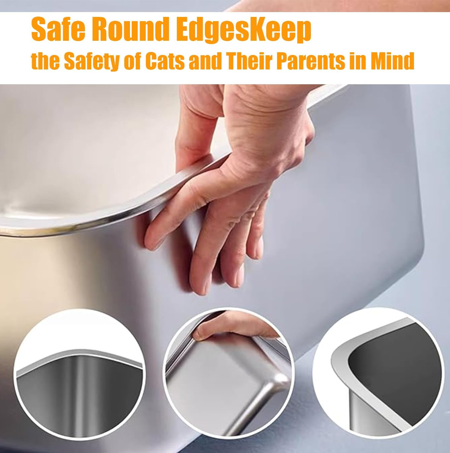 Stainless Steel Cat Litter Box High Side Cats Metal Litter Pan for Cats & Rabbits, Splash - Proof, Non - Stick, Odorless (45X35X15CM) image number 3