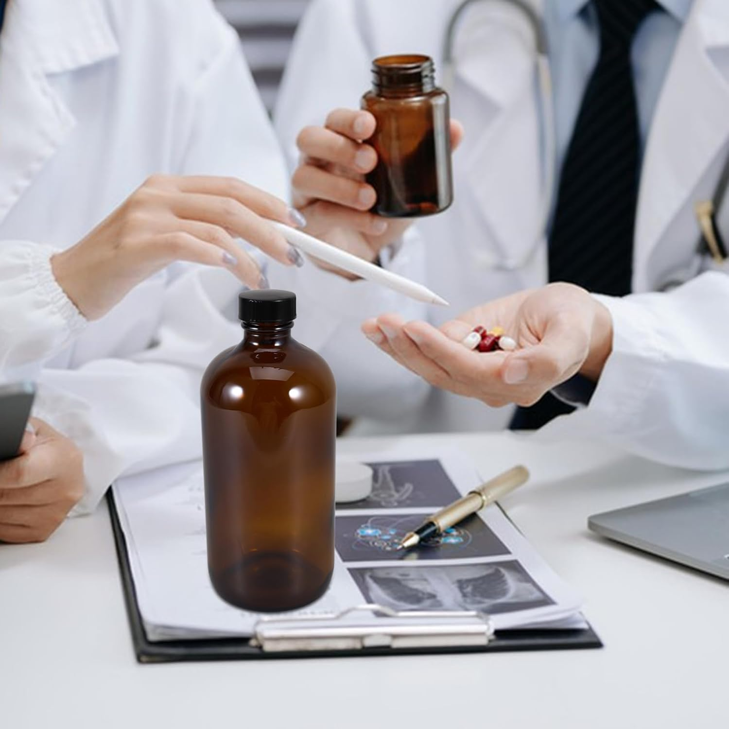 SOLUSTRE Refillable 500Ml Brown Glass Bottle Laboratory Reagent Medicine Storage Lightweight and Sturdy