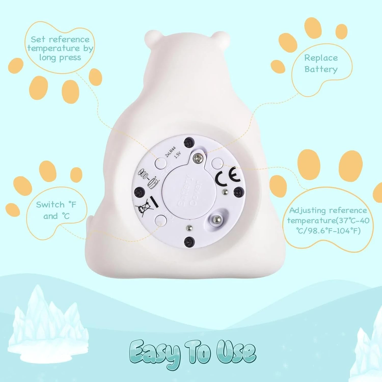 Baby Bath Thermometer - Floating, Auto Sleep Mode, Adjustable Alerts, Safety Certified - Cute Polar Bear image number 2