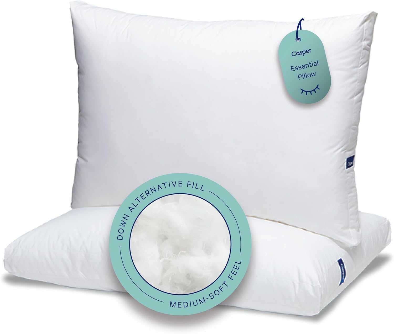 Casper Essential Pillow for Sleeping, Standard, White, Two Pack