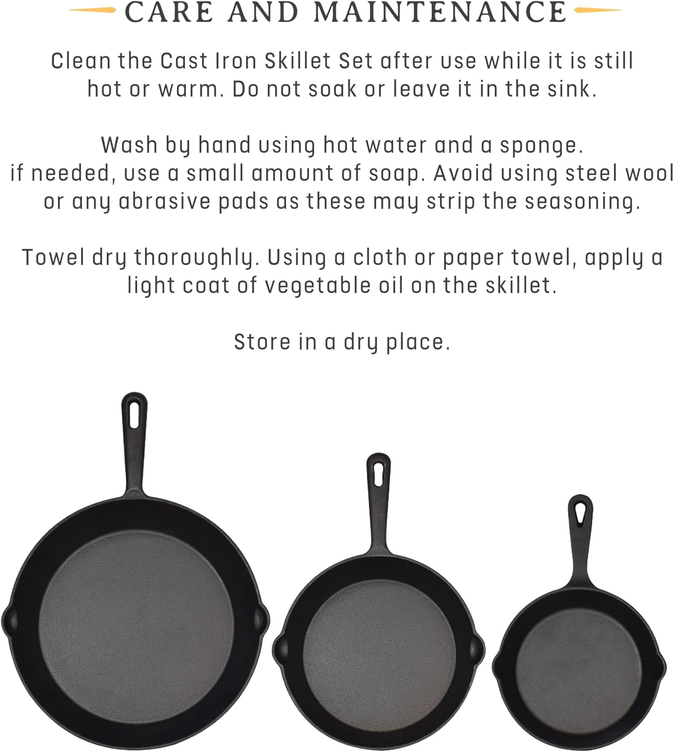 Jim Beam HEA Set of 3 Pre Seasoned Cast Iron Skillets with Even Distribution and Heat Retention-6" 8" 10", 10'', Black image number 4