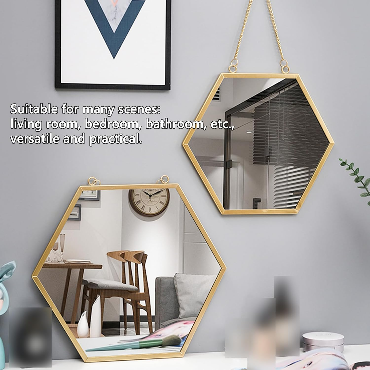 Lvpradior Gold Wall Mirror with Chain &ndash; Wall Mounted Vanity Mirror for Hallway, Bathroom, Vanity, Living Room Decorative (1 Large)