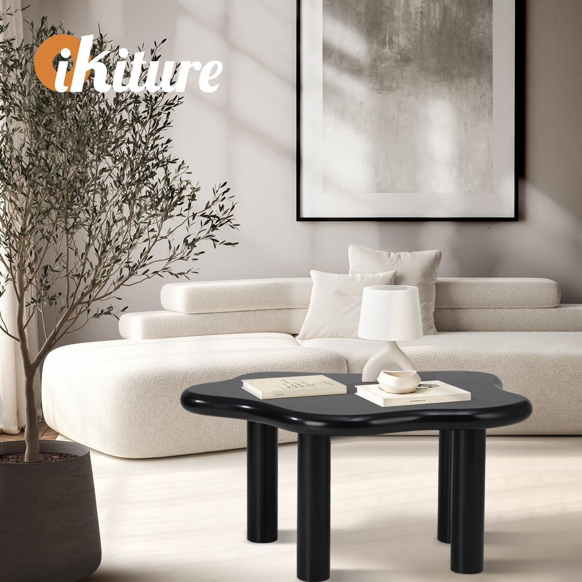 Oikiture Black Coffee Table 78 X 55 X 40Cm Living Room Wooden Side Table image number 3