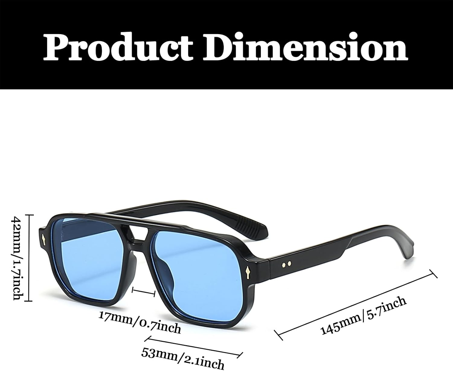 LJCZKA Retro Double Bridge Sunglasses for Women Men, Square Sunglasses 70S Vintage Shades UV400 Protection