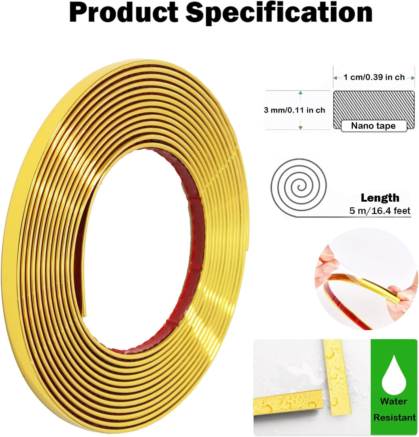 16.4 Ft Peel and Stick Trim,Flexible Peel and Stick Trim Molding,Molding Trim for Wall Tile Edges,Kitchen,Ceilings,Backsplash and Mirrior Frame Decor(Gold) image number 4