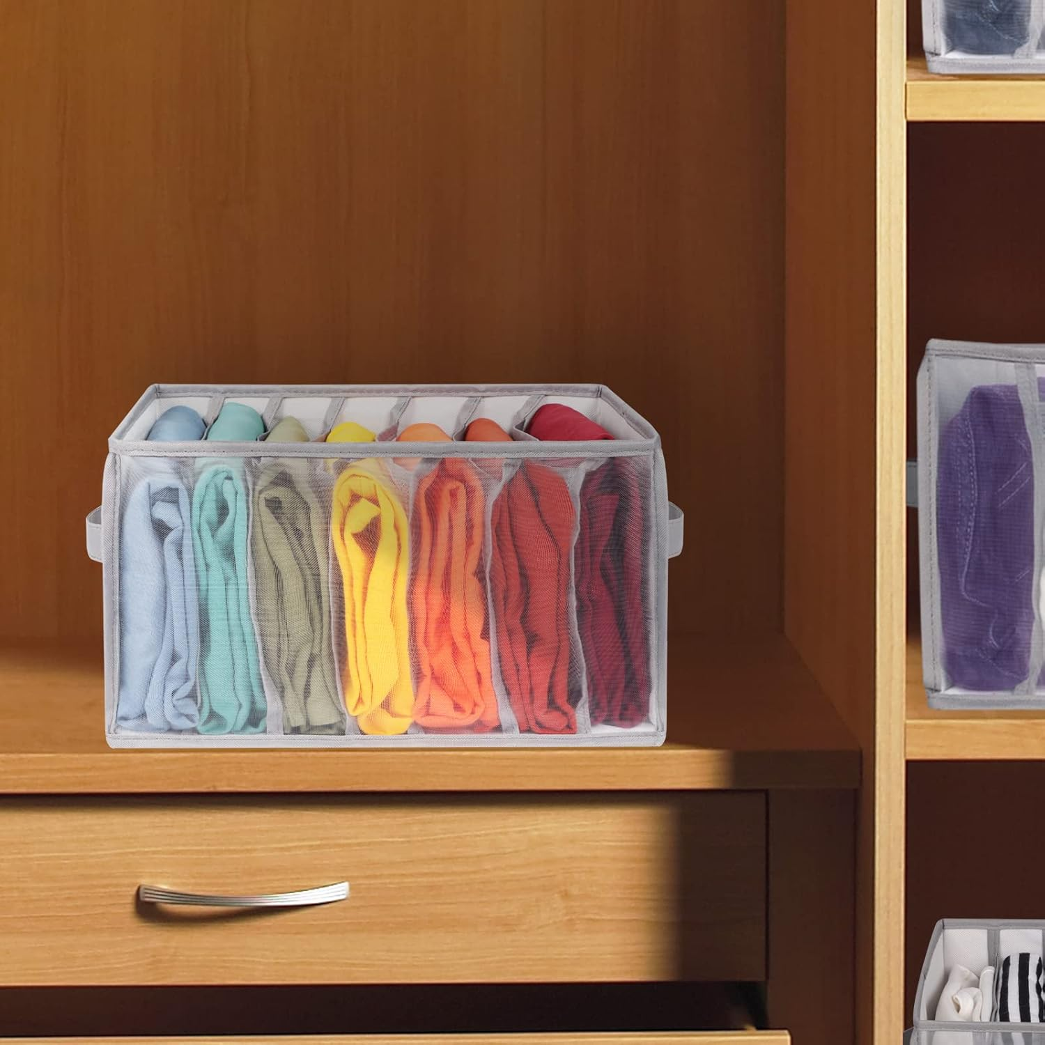 Univivi Large Wardrobe Organiser, Portable Mesh Wardrobe Organiser for Pax, Jeans, Trousers, T-Shirt, Leggings, Storage Wardrobe Organiser, Pack of 4 image number 6