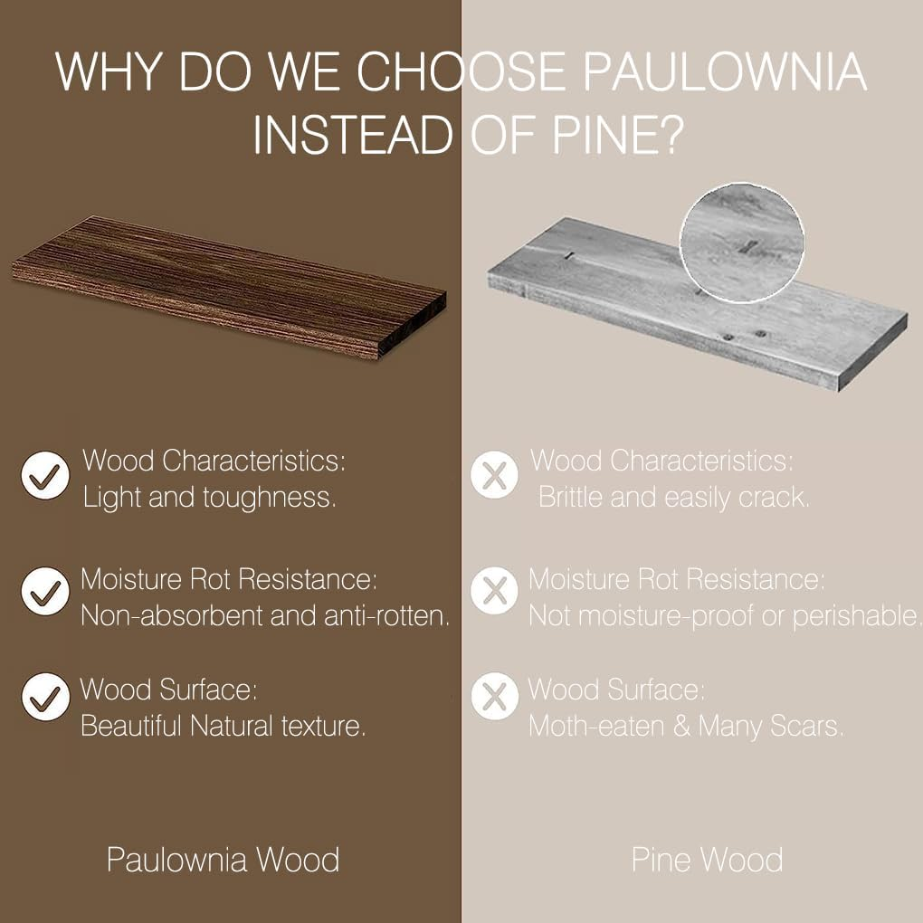 Delsol Wall Floating Shelves Wood Shelves 5Pcs Set Home Decor Wall Mounted Storage Rustic Wood Farmhouse Shelf for Bedroom, Living Room, Kitchen, Bathroom (Black) - Light Brown image number 7