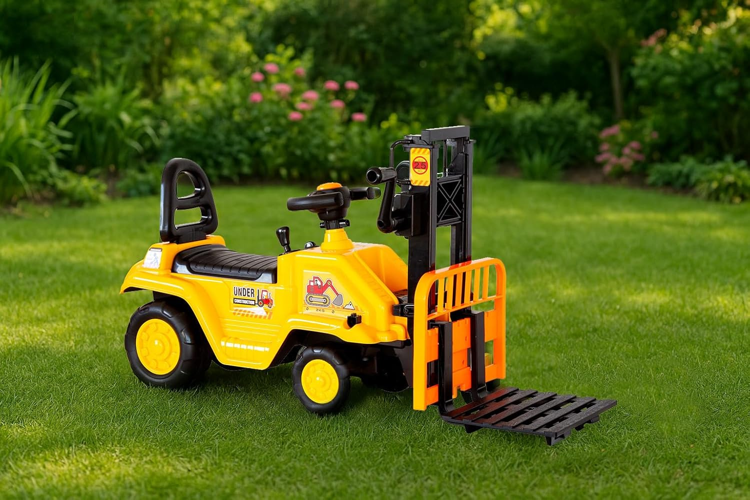 Lenoxx Ride-On Forklift Toy for Kids Ages 3+ with Manual Lifting Mechanism, Realistic Steering Wheel, Wide Wheelbase, Bold Yellow Construction Design &ndash; 30Kg Max Load image number 6