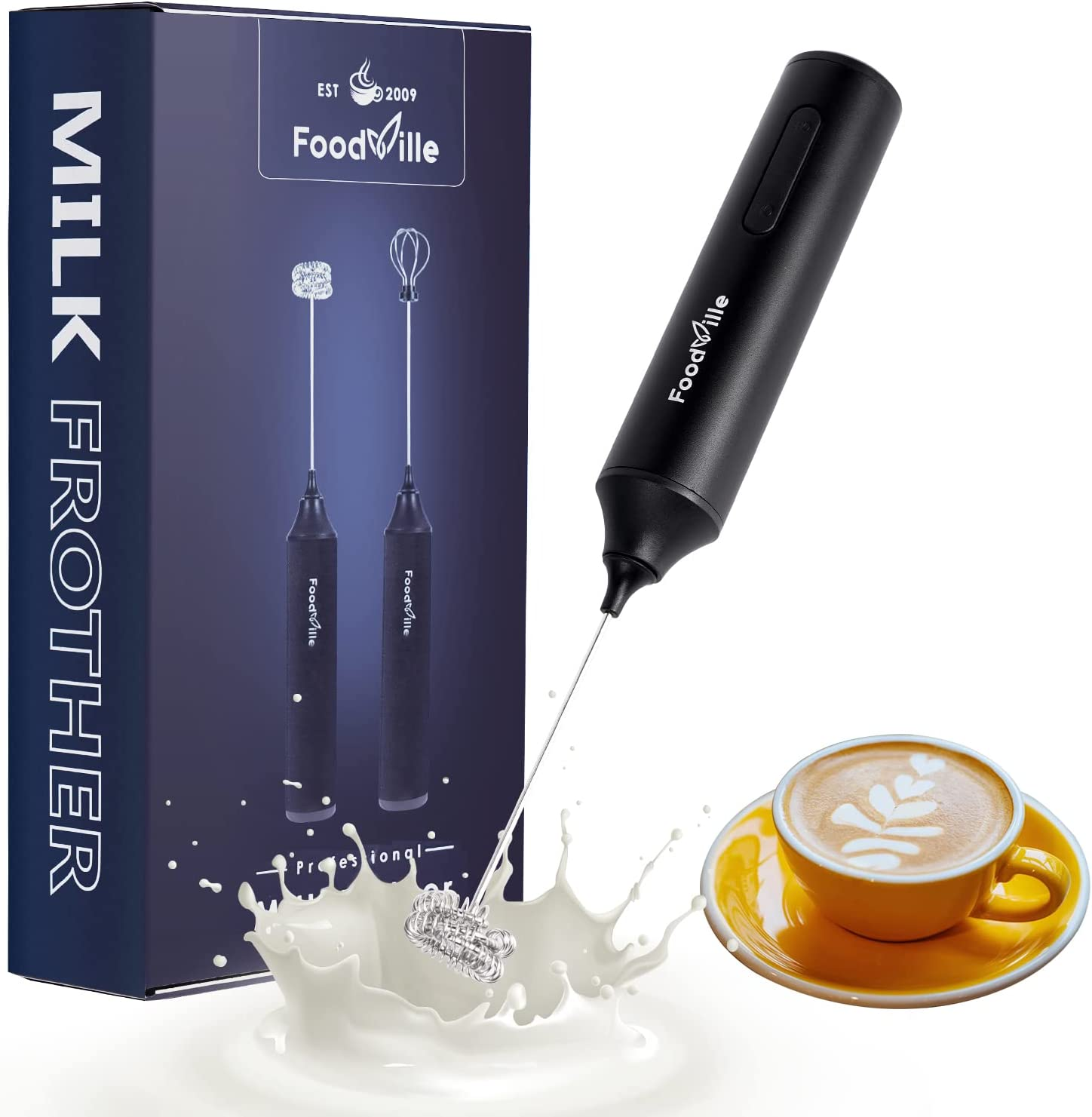 Bournehouse Rechargeable Milk Frother USB Charging Handheld Foam Maker with Stainless Balloon Whisk for Cappuccino, Latte, Bulletproof Coffee, Keto Diet, Protein Powder (Black without Metal Stand) image number 3