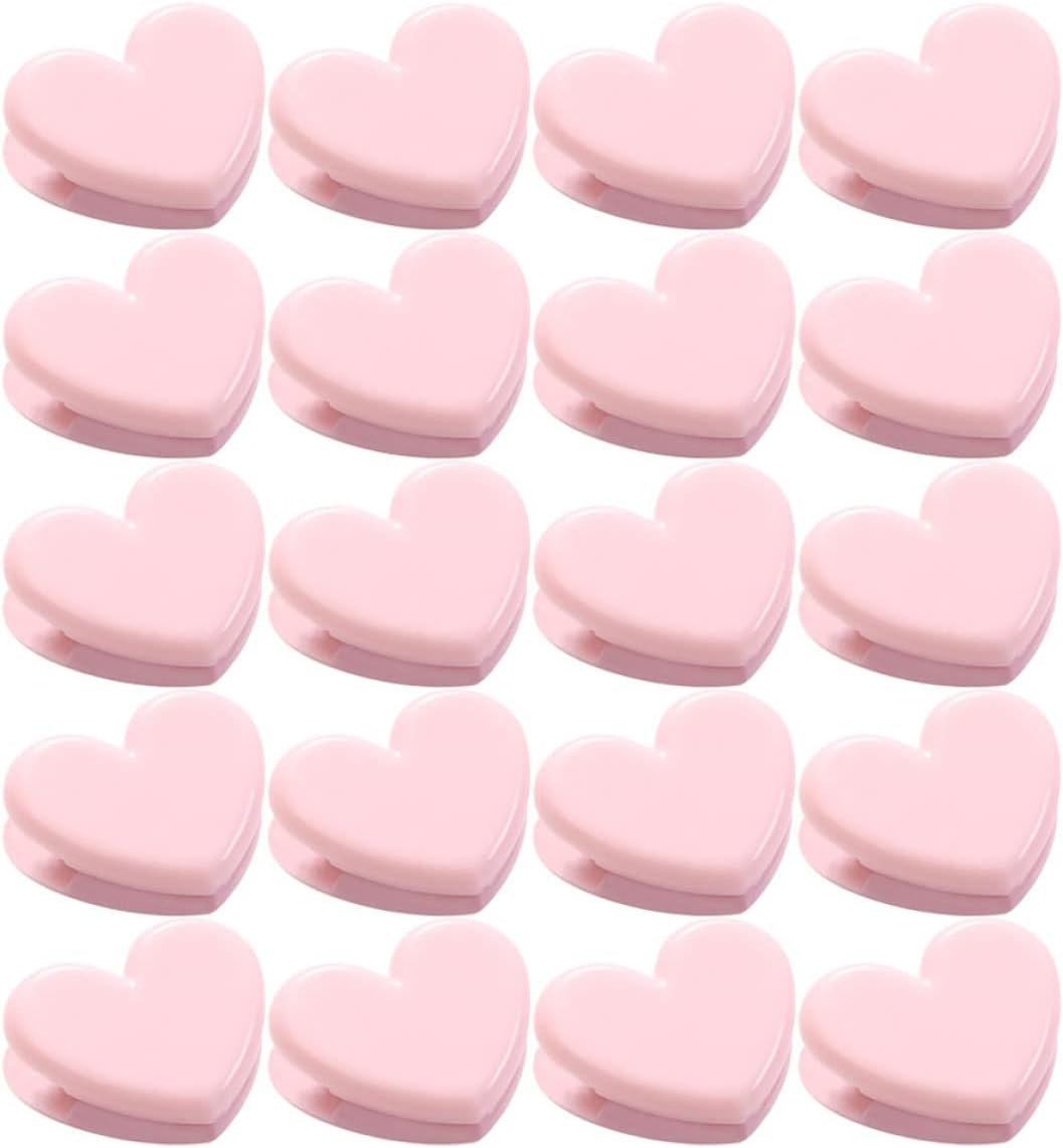 MAGICLULU 20Pcs Heart Shape Love Clips for Photos Food Storage & Document Organization Pink Plastic Bag Sealing Clips Ideal for Home Decor & Craft Projects