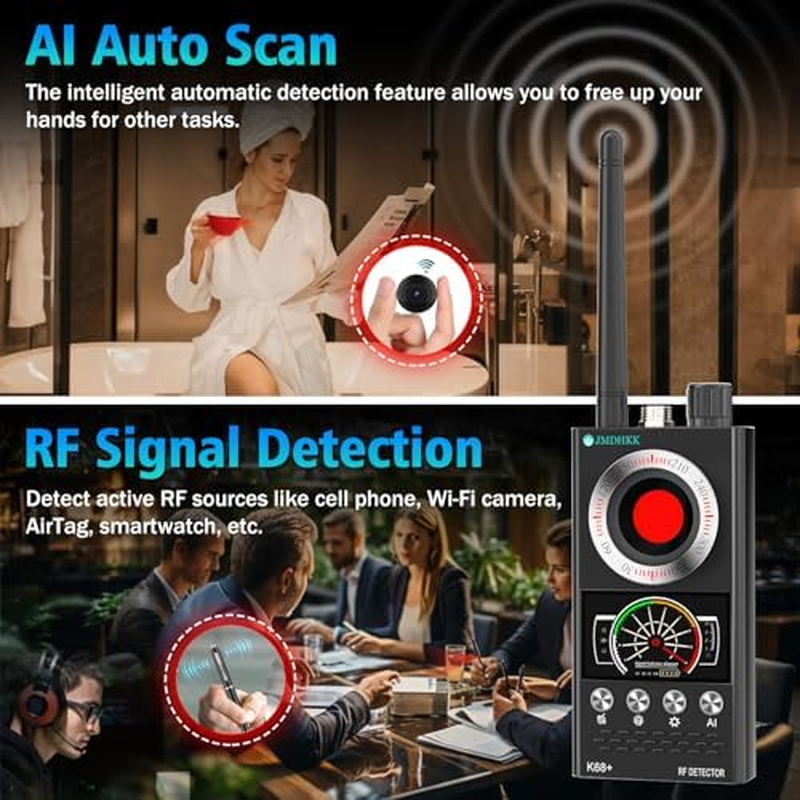 JMDHKK Bug Detector, Camera Finder Scanner, Magnetic Device Detector, Find and Locate Eavesdropping Device AI Auto Scan 4-In-1 Easy to Use, Rechargeable （Black - Silver image number 6