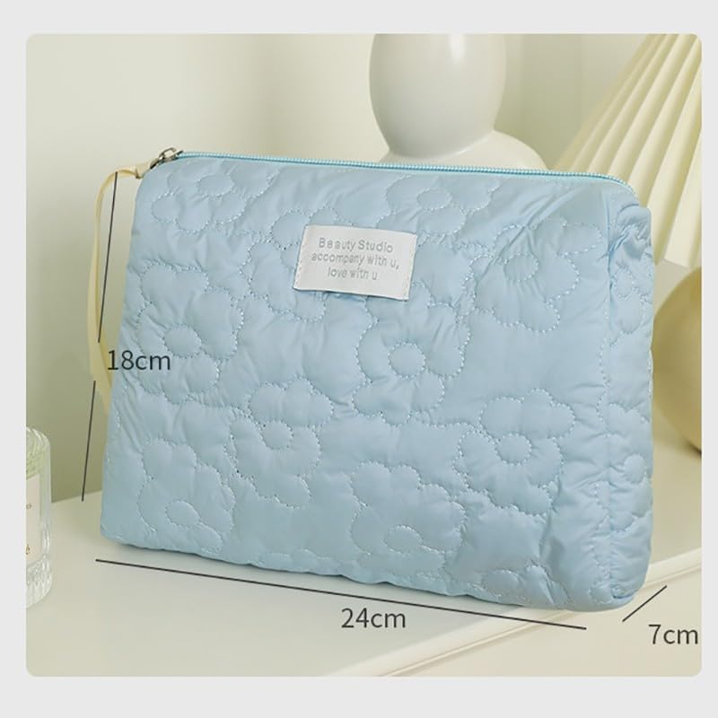 Floral Quilted Makeup Bag with Zipper - Multifunctional Cosmetic Pouch for Storage and Organization - Toiletry and Beauty Essentials Carrier, Perfect for Travel and Daily Use