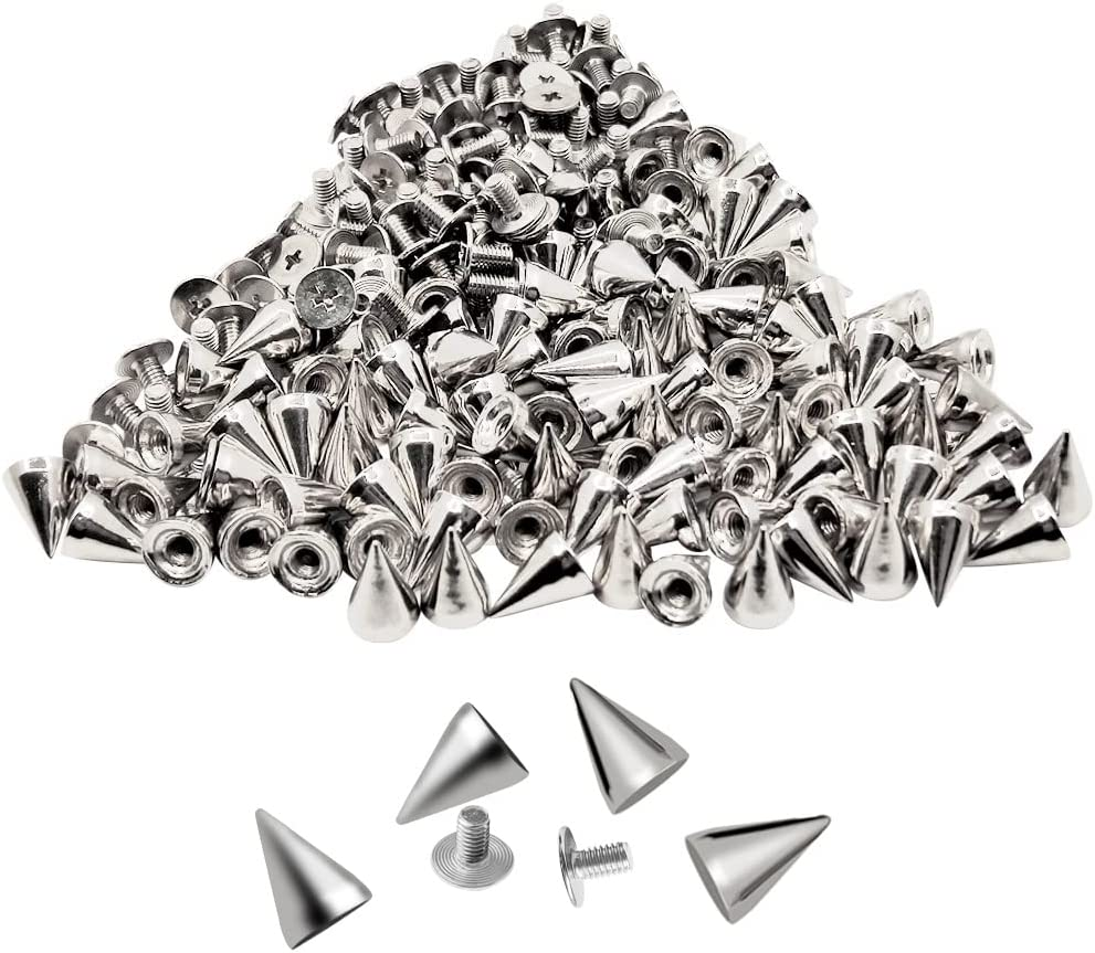 100 Pairs Cone Spikes Screwback Studs, Cone Gold Studs and Spikes Punk, DIY Leather Craft Cool Rivets Punk(7X10Mm)