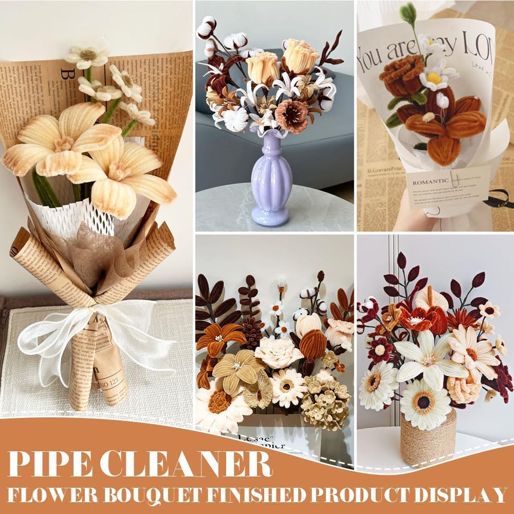 620 Pieces Pipe Cleaners Set, 600 Pcs Brown Chenille Stems with 20 Pcs Flower Stems, Craft Supplies Bulk for DIY Art and Craft Projects Creative Wrapping Party Decorations(Brown Series) image number 2